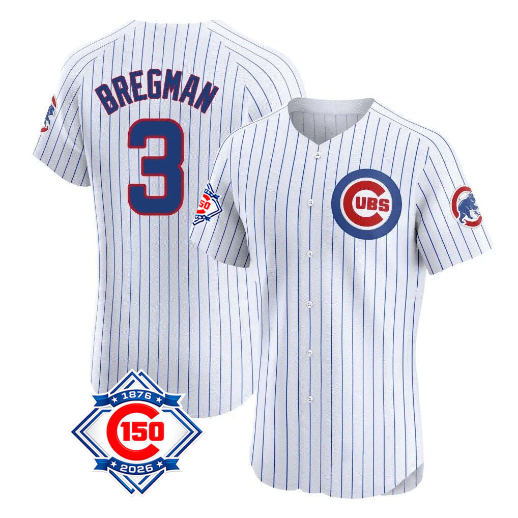 Chicago Cubs #3 Alex Bregman Player White HeidiMiller 150th Anniversary Limited Elite Home Game Stitched Jerseys