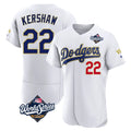Los Angeles Dodgers #22 Clayton Kershaw Player Gold White HeidiMiller World Series 2026 Collection Stadium Limited Elite Stitched Jerseys