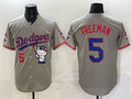 Los Angeles Dodgers #5 Freddie Freeman Grey HeidiMiller Hello Kitty Night 2025 World Series Champions Patch Stitched Jersey