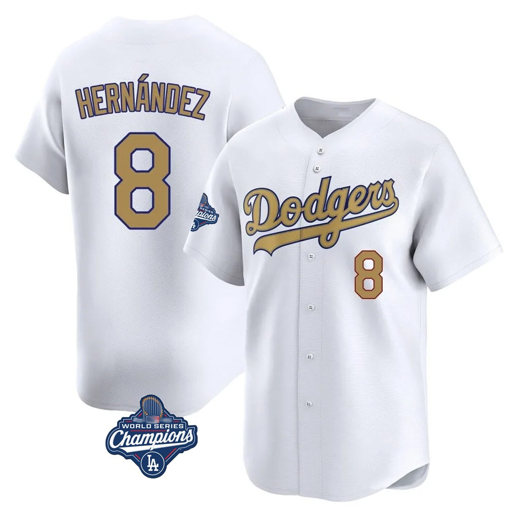 Los Angeles Dodgers #8 Enrique Hern¨¢ndez Player White Gold HeidiMiller World Series Meet Collection Limited Home Stitched Jerseys