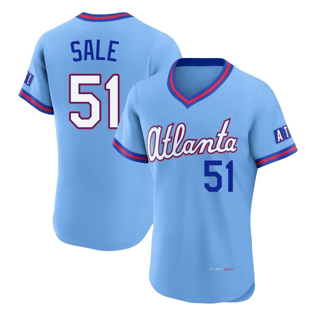 Atlanta Braves #51 Chris Sale Player Powder Blue HeidiMiller 2026 City Connect T-shirt Limited Elite Home Game Stitched Jerseys