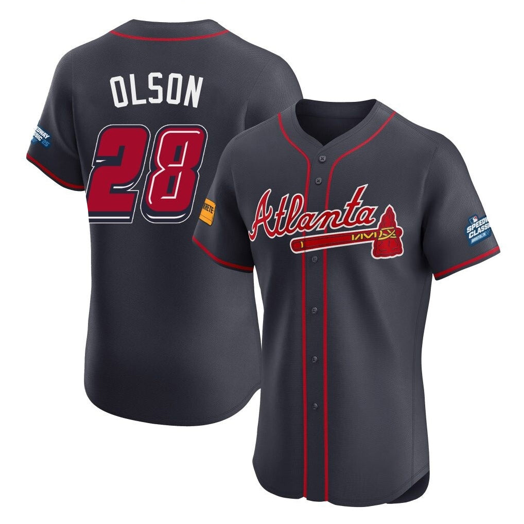 Atlanta Braves #28 Matt Olson Player Navy HeidiMiller 2025 Speedway Classic Limited Elite Home Game Stitched Jerseys