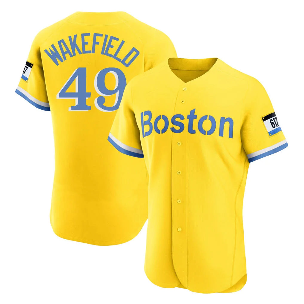 Boston Red Sox #49 Tim Wakefield Player Yellow HeidiMiller Limited Elite Home Game Stitched Jerseys1
