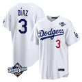 Los Angeles Dodgers #3 Edwin D¨ªaz Player White HeidiMiller World Series Home Game Stitched Jerseys