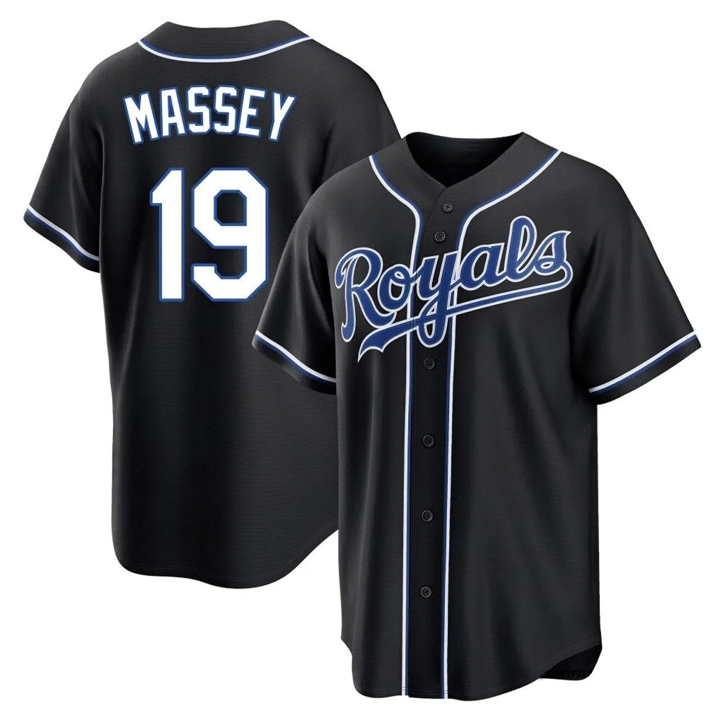 Kansas City Royals #19 Michael Massey Player Black HeidiMiller Carbon Fashion Home Game Stitched Jerseys