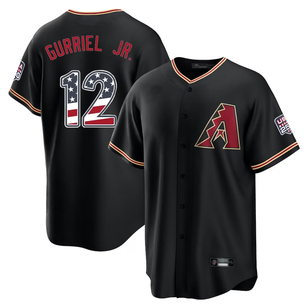 Arizona Diamondbacks #12 Lourdes Gurriel Jr Player Black HeidiMiller USA 250 Fourth of July Game Home Stitched Jerseys