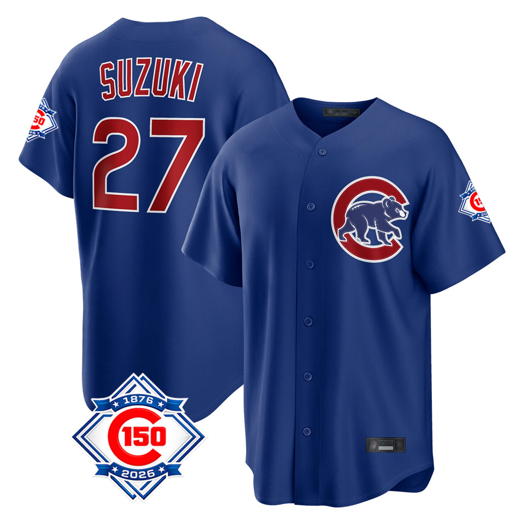 Chicago Cubs #27 Seiya Suzuki Player Royal HeidiMiller 150th Anniversary Home Game Stitched Jerseys