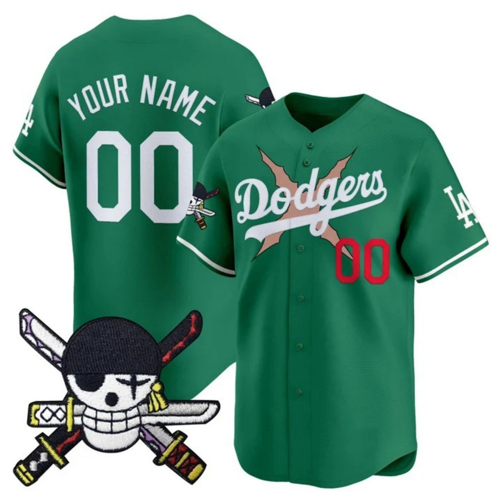 Custom Los Angeles Dodgers x One Piece Green HeidiMiller Zoro Patch Vapor Premier Limited Jersey - Stitched