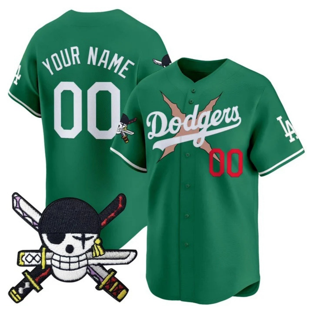 Custom Los Angeles Dodgers x One Piece Green HeidiMiller Zoro Patch Vapor Premier Limited Jersey - Stitched