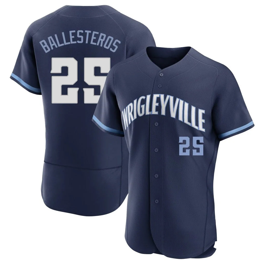 Chicago Cubs #25 Moises Ballesteros Player Navy HeidiMiller City Connect Limited Elite Home Stitched Jerseys
