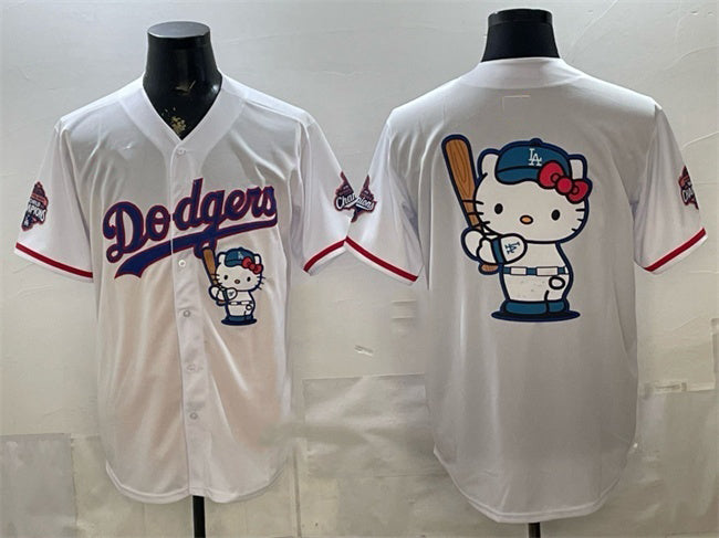 Los Angeles Dodgers Team Big Logo White HeidiMiller Hello Kitty Night 2025 World Series Champions Patch Stitched Jersey
