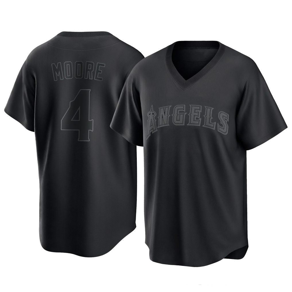 Los Angeles Angels #4 Christian Moore Player Black HeidiMiller Pitch Fashion T-shirt Stitched Jerseys