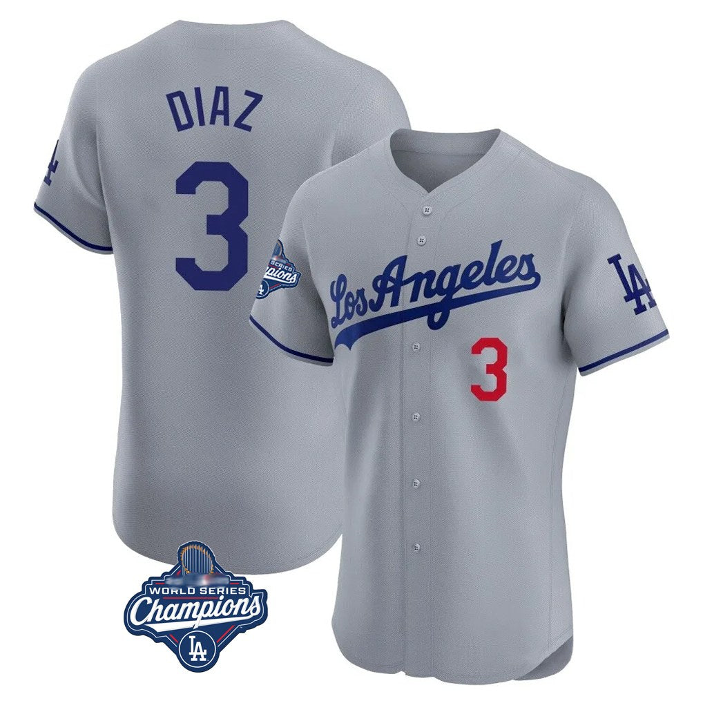 Los Angeles Dodgers #3 Edwin D¨ªaz Player Gray HeidiMiller World Series Meet Limited Elite Home Stitched Jerseys