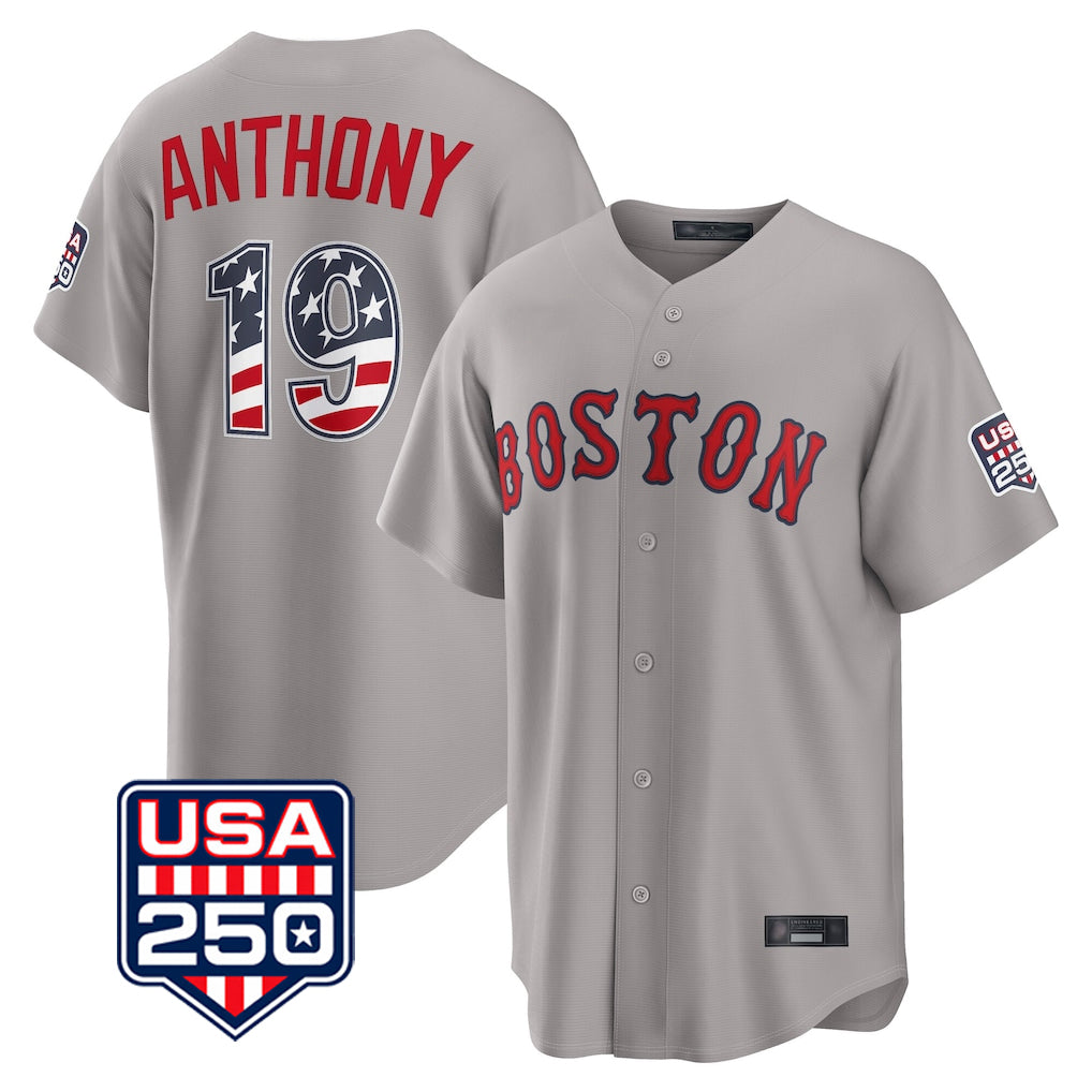 Boston Red Sox #19 Roman Anthony Player Gray HeidiMiller Road USA 250 Fourth of July Home Game Stitched Jerseys