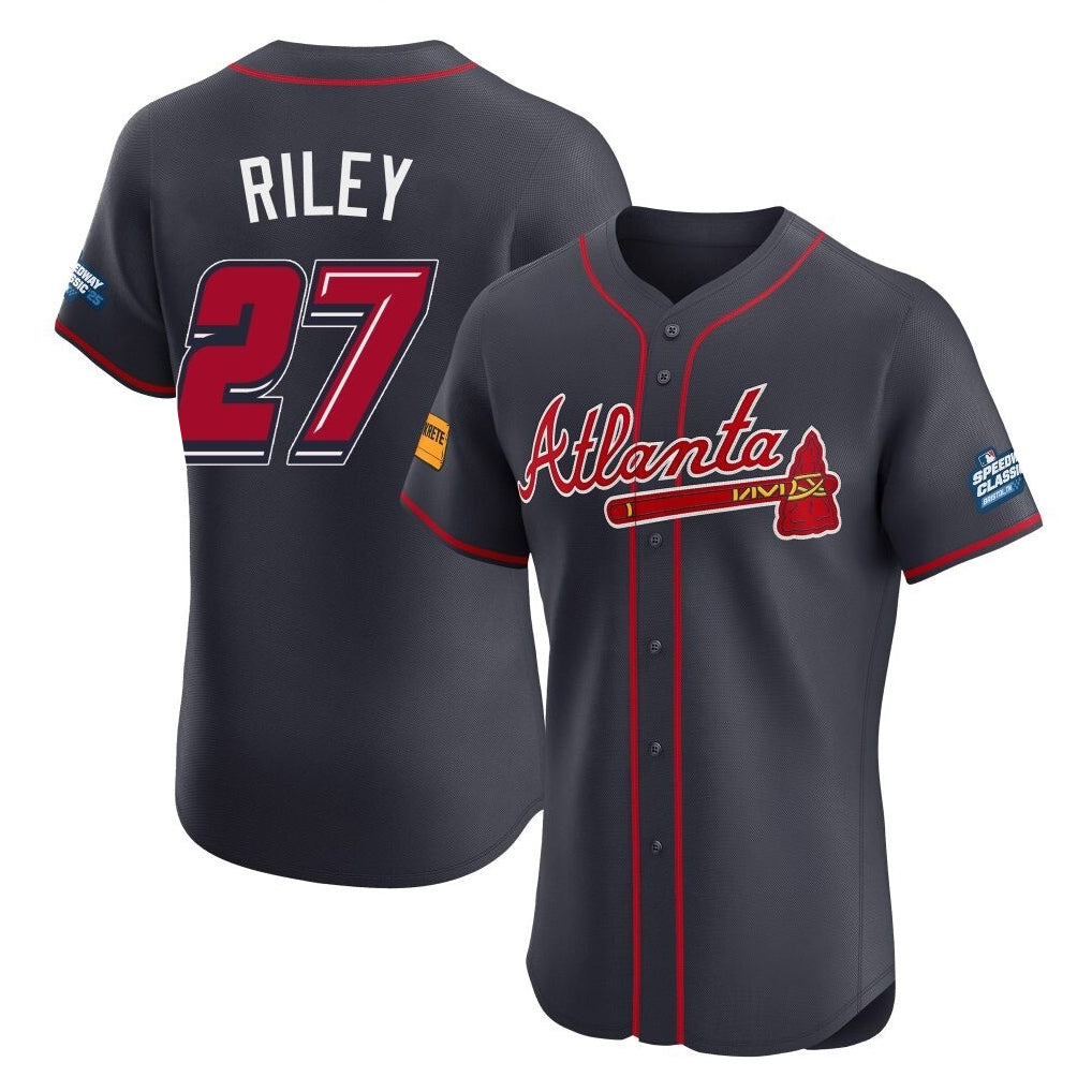 Atlanta Braves #27 Austin Riley Player Navy HeidiMiller 2025 Speedway Classic Limited Elite Home Game Stitched Jerseys