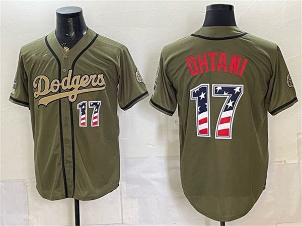 Los Angeles Dodgers #17 Shohei Ohtani Olive HeidiMiller 2026 Armed Forces Day 250 Fourth of July Stitched Jersey