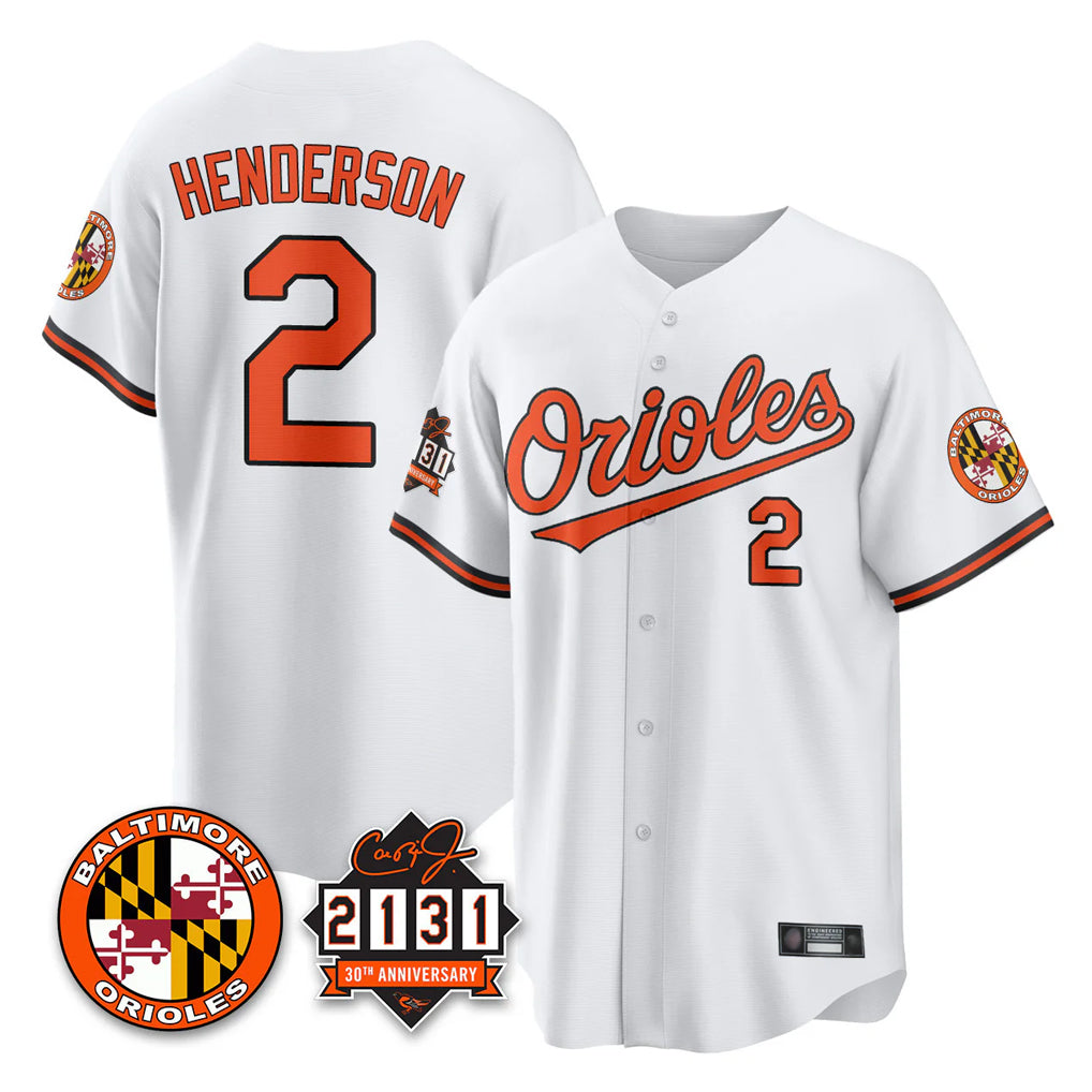 Baltimore Orioles #2 Gunnar Henderson Player White HeidiMiller 30th Anniversary of 2131 Home Game Stitched Jerseys