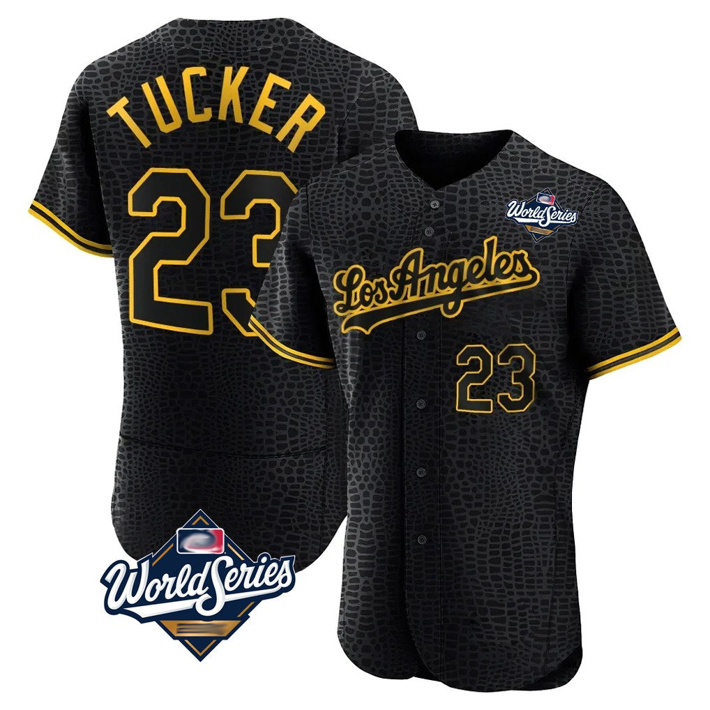 Los Angeles Dodgers #23 Kyle Tucker Player Black HeidiMiller World Series Snake Skin City Limited Elite Home Stitched Jerseys