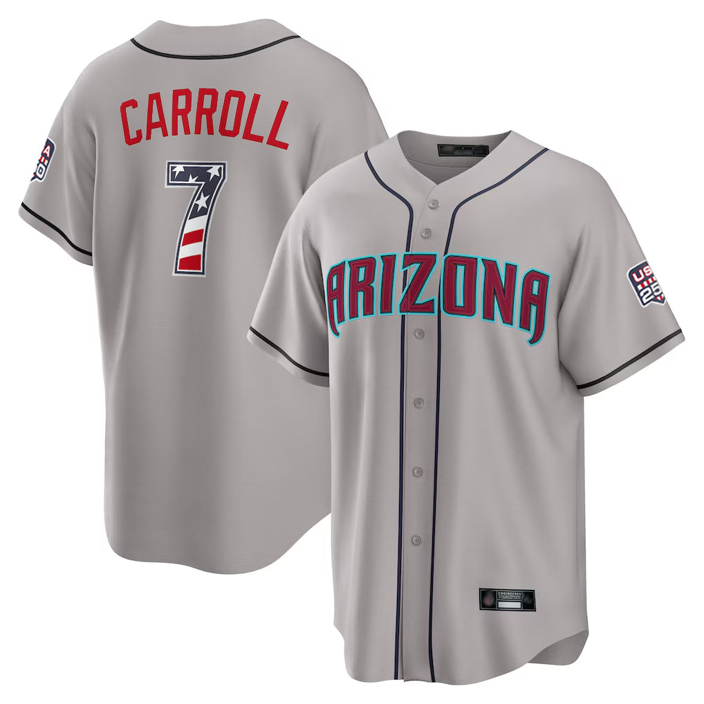 Arizona Diamondbacks #7 Corbin Carroll Player Gray HeidiMiller USA 250 Fourth of July Home Game Stitched Jerseys