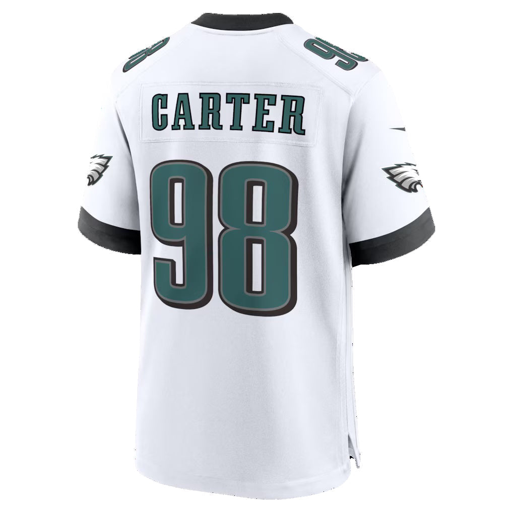 P.Eagles #98 Jalen Carter White Game Jersey HeidiMiller