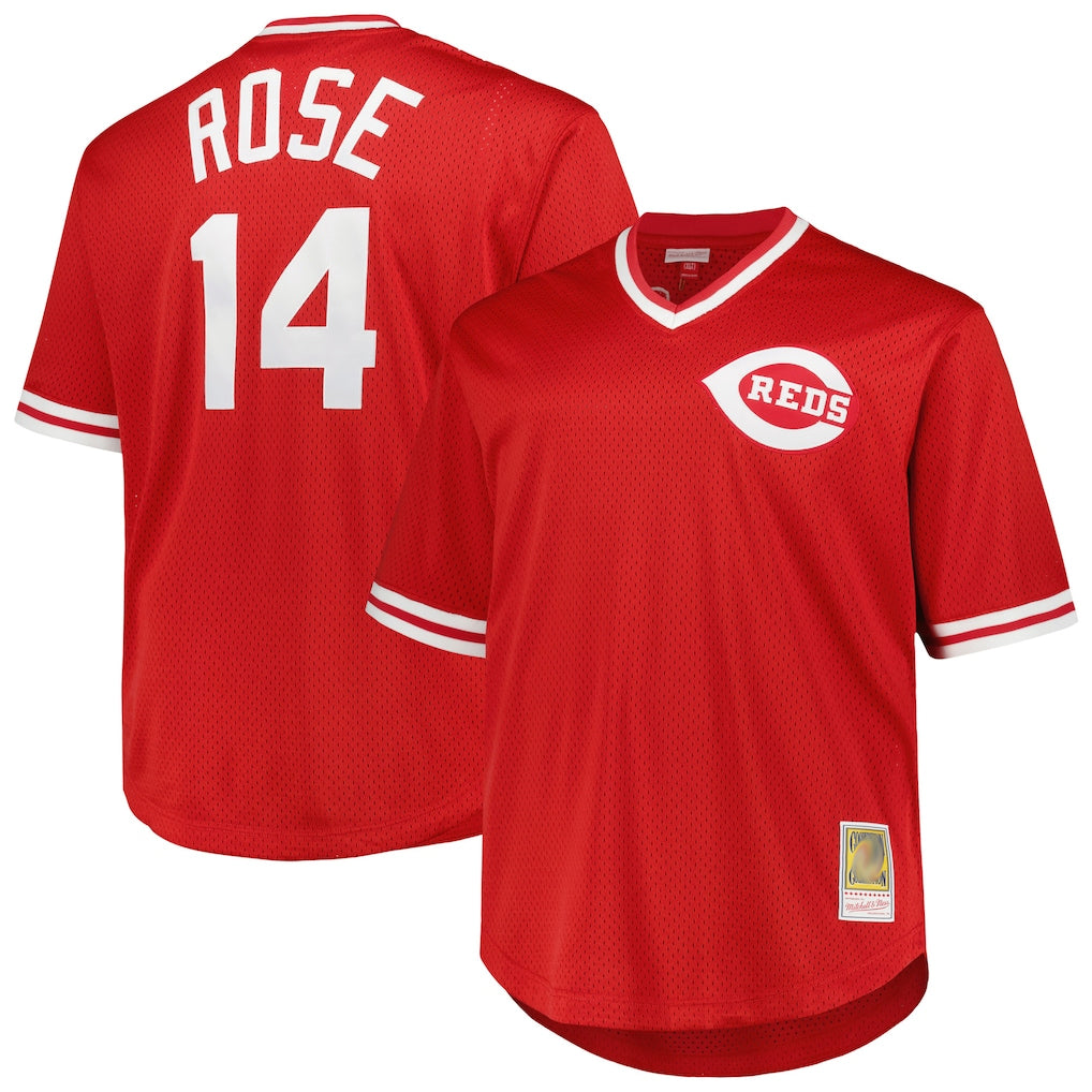 Cincinnati Reds #14 Pete Rose Player Red HeidiMiller Mitchell & Ness Throwback Cooperstown Mesh T-shirt Game Stitched Jerseys