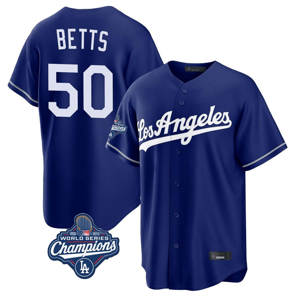 Los Angeles Dodgers #50 Mookie Betts Player Royal HeidiMiller World Series Meet Game Stitched Jerseys