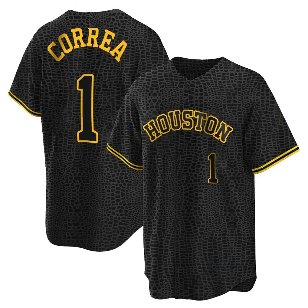 Houston Astros #1 Carlos Correa Player Black HeidiMiller Snake Skin City Home Game Stitched Jerseys