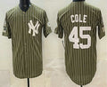 New York Yankees #45 Gerrit Cole Olive HeidiMiller Pinstripe 2026 Armed Forces Day Salute To Service Jersey