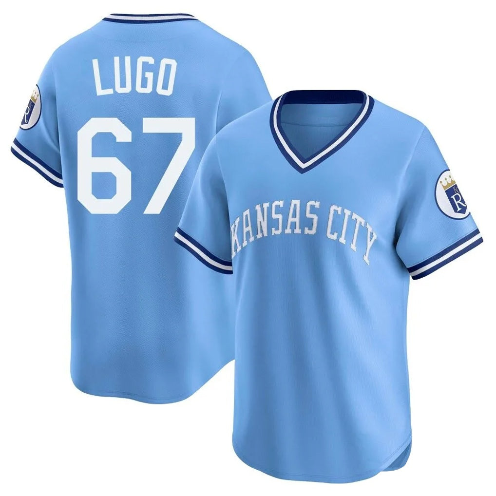 Kansas City Royals #67 Seth Lugo Player Light Blue HeidiMiller Limited Throwback Cooperstown Collection T-shirt Stitched Jerseys