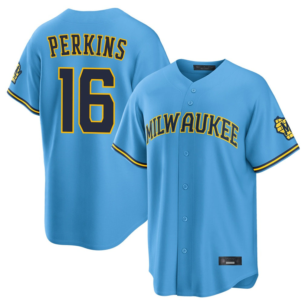 Milwaukee Brewers #16 Blake Perkins Player Light Blue HeidiMiller Road Stadium Game Stitched Jerseys