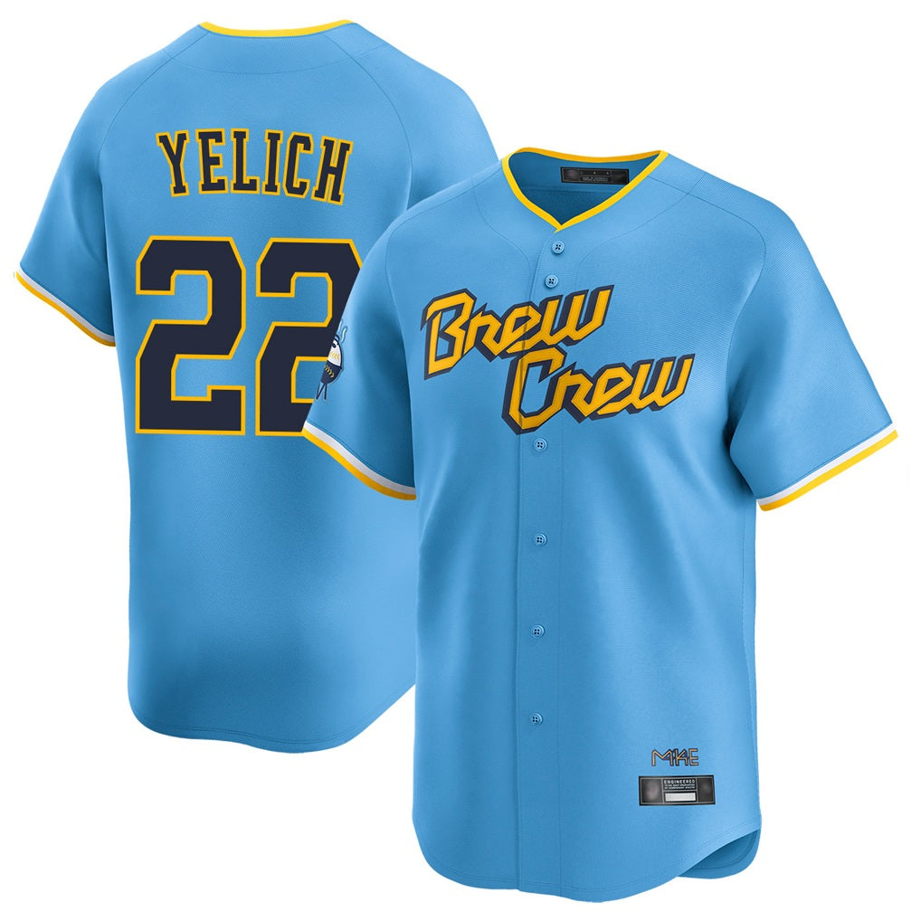 Milwaukee Brewers #22 Christian Yelich Player Light Blue HeidiMiller City Connect Home Limited Stitched Jerseys
