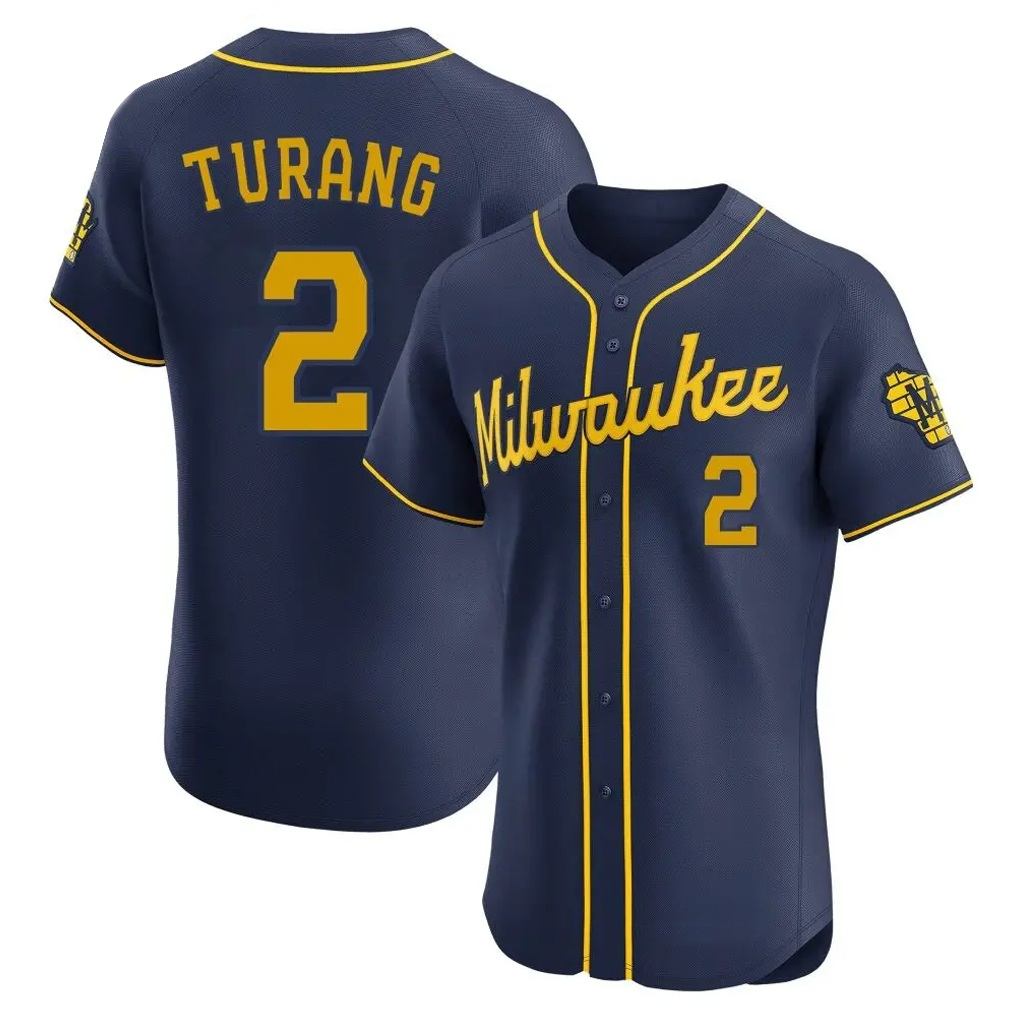 Milwaukee Brewers #2 Brice Turang Player Navy HeidiMiller Home Limited Elite Stitched Jerseys