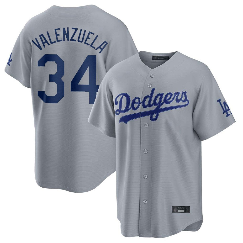 Los Angeles Dodgers #34 Fernando Valenzuela Player Gray HeidiMiller Game Stitched Jerseys