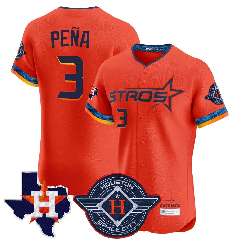 Houston Astros #3 Jeremy Pena Player Orange HeidiMiller City Connect Texas Patch Vapor Premier Limited Elite Home Stitched Jerseys
