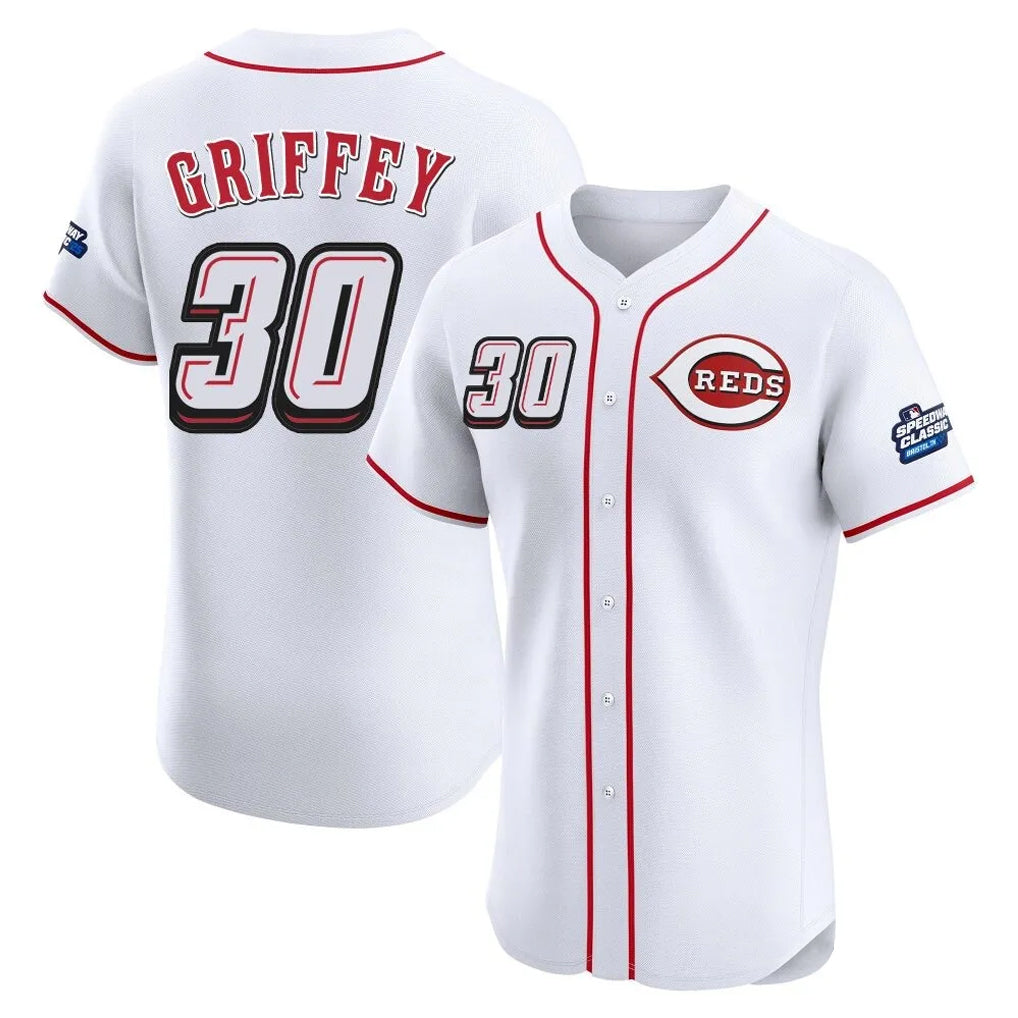 Cincinnati Reds #30 Ken Griffey Player White HeidiMiller Speedway Classic Limited Elite Home Stitched Jerseys