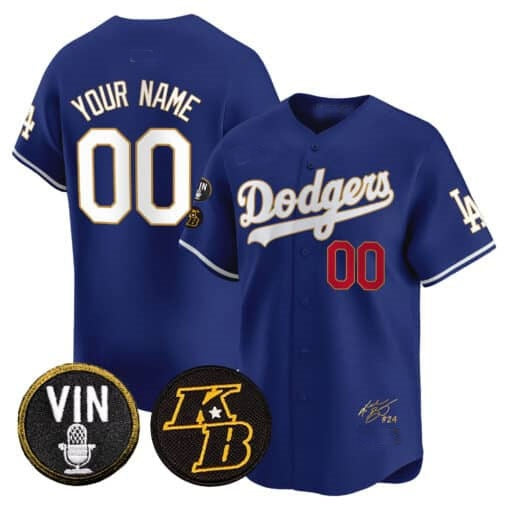 Custom Los Angeles Dodgers Vin Patch & Kobe Bryant Signature Vapor Premier Limited Jersey ¨C Royal HeidiMiller
