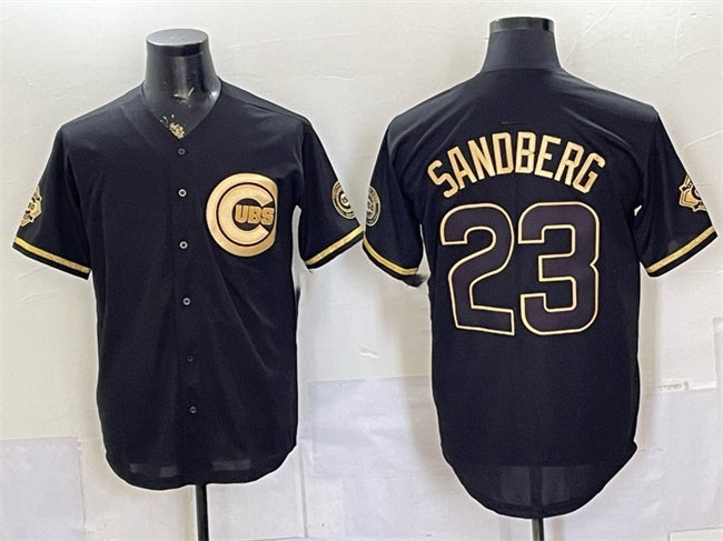 Chicago Cubs #23 Ryne Sandberg Black Gold HeidiMiller 150th Anniversary Patch Stitched Jersey