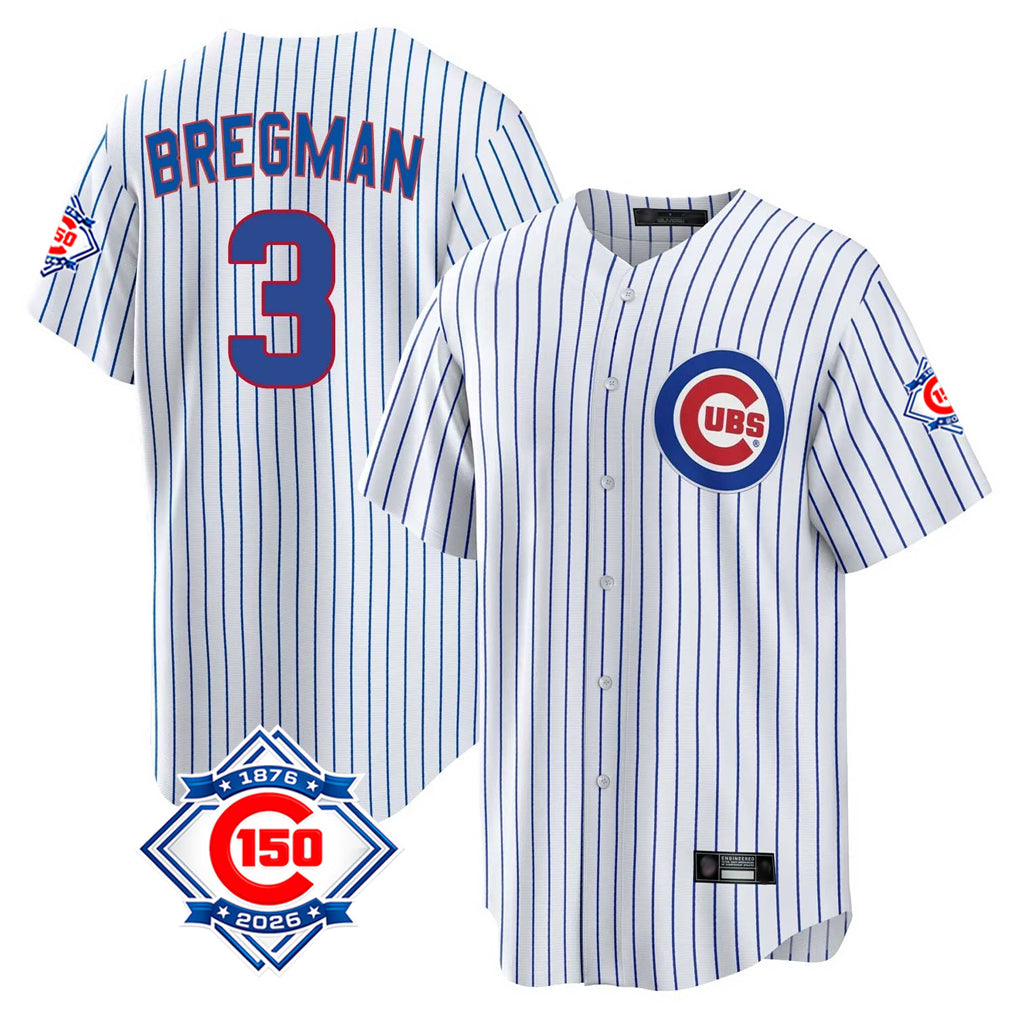 Chicago Cubs #3 Alex Bregman Player White HeidiMiller 150th Anniversary Home Game Stitched Jerseys