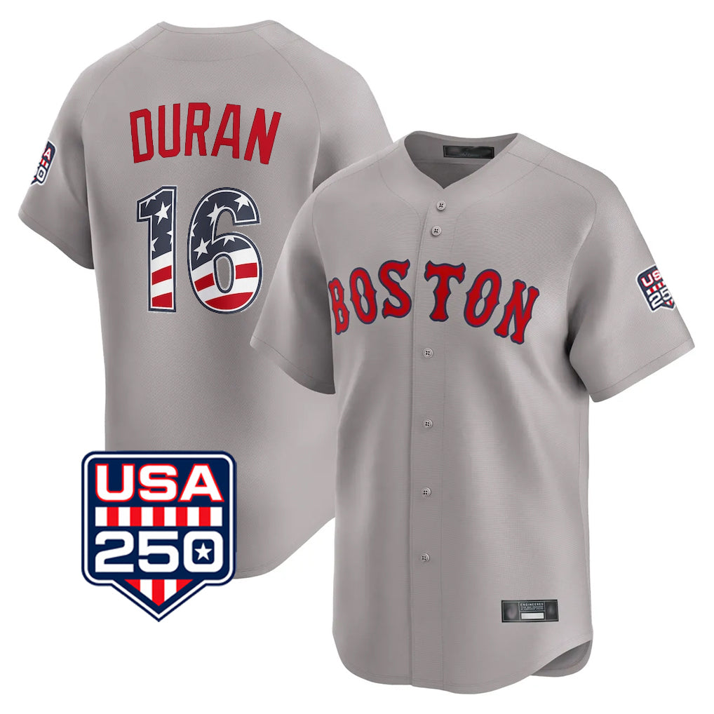Boston Red Sox #16 Jarren Duran Player Gray HeidiMiller Road USA 250 Fourth of July Limited Home Game Stitched Jerseys