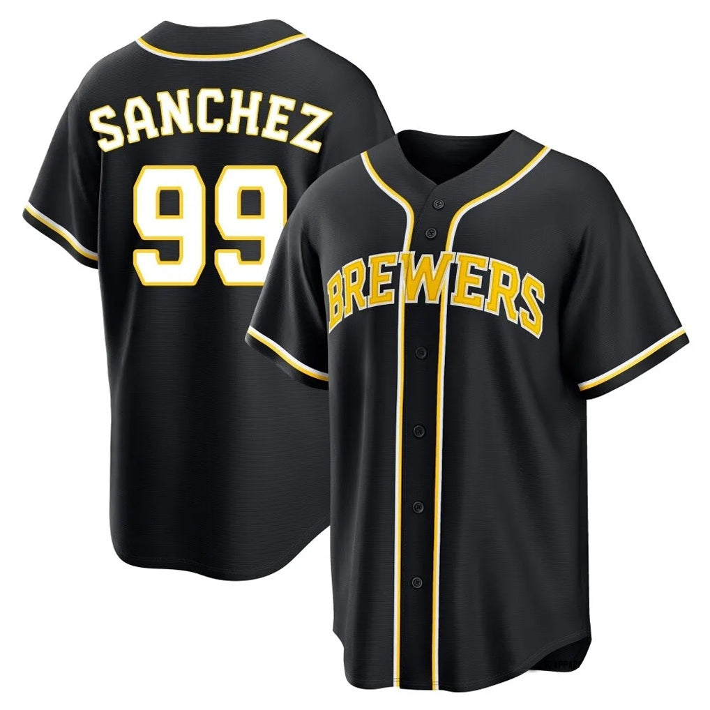 Milwaukee Brewers #99 Gary Sanchez Player Black HeidiMiller Fashion Out Home Game Stitched Jerseys
