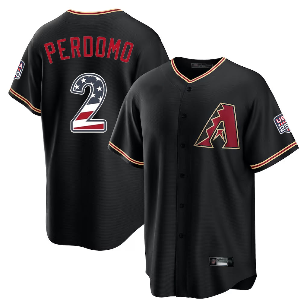 Arizona Diamondbacks #2 Geraldo Perdomo Player Black HeidiMiller USA 250 Fourth of July Game Home Stitched Jerseys
