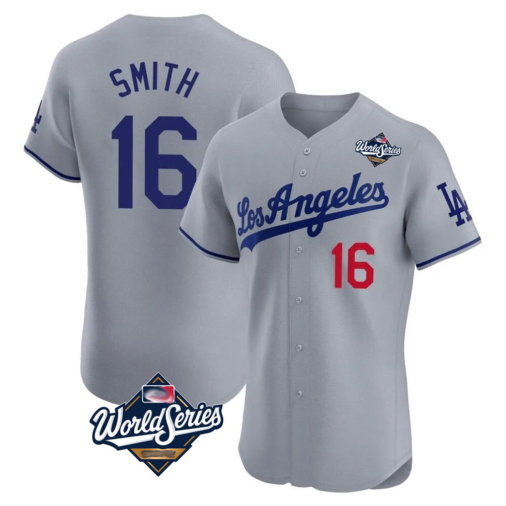 Los Angeles Dodgers #16 Will Smith Player Gray HeidiMiller World Series Limited Elite Home Stitched Jerseys