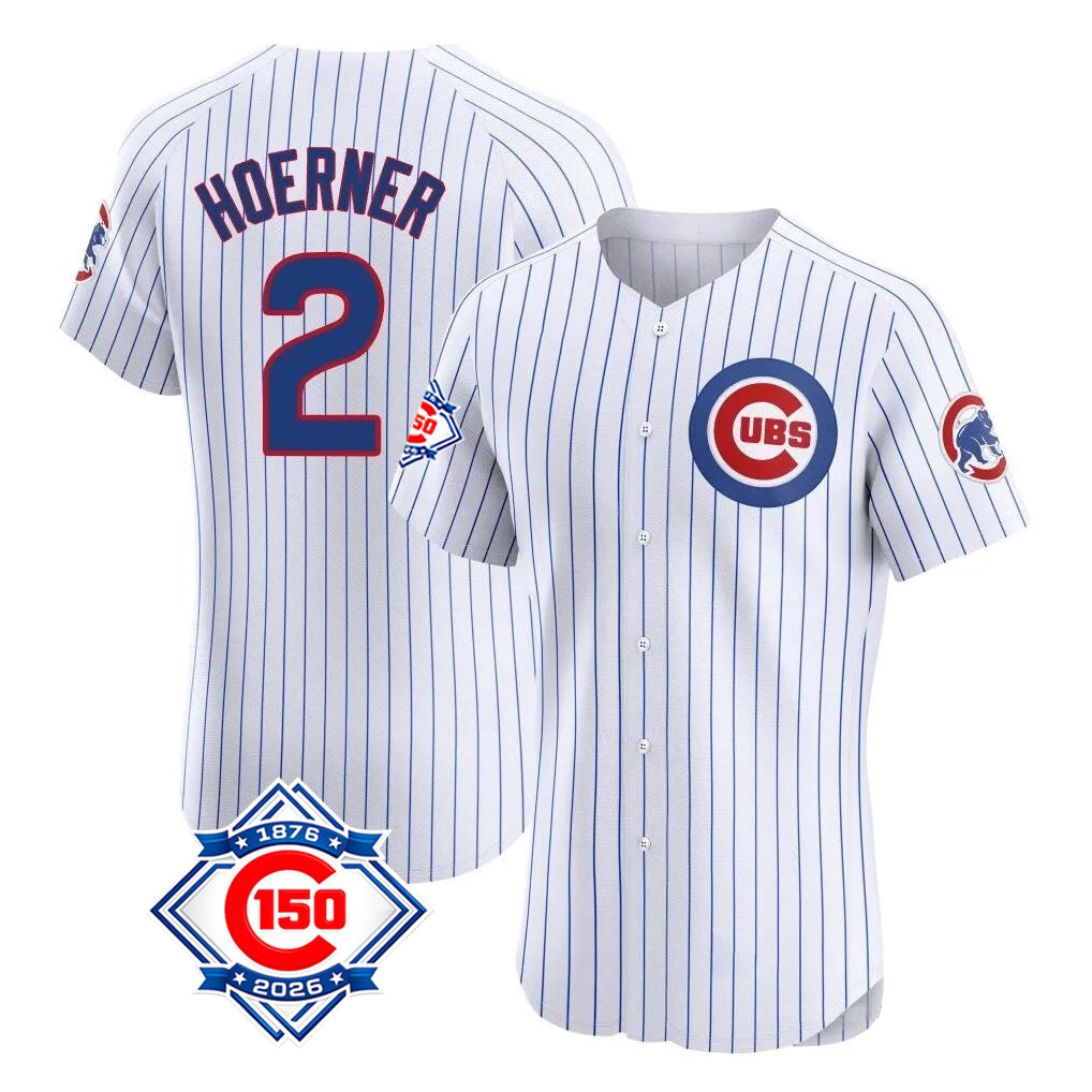 Chicago Cubs #2 Nico Hoerner Player White HeidiMiller 150th Anniversary Limited Elite Home Game Stitched Jerseys