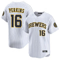 Milwaukee Brewers #16 Blake Perkins Player White HeidiMiller Stripes Home Limited Game Stitched Jerseys