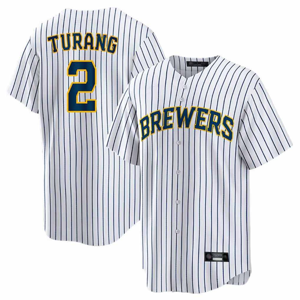 Milwaukee Brewers #2 Brice Turang Player White HeidiMiller Stripes Home Game Stitched Jerseys