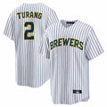 Milwaukee Brewers #2 Brice Turang Player White HeidiMiller Stripes Home Game Stitched Jerseys