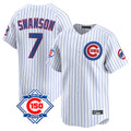 Chicago Cubs #7 Dansby Swanson Player White HeidiMiller 150th Anniversary Limited Home Game Stitched Jerseys