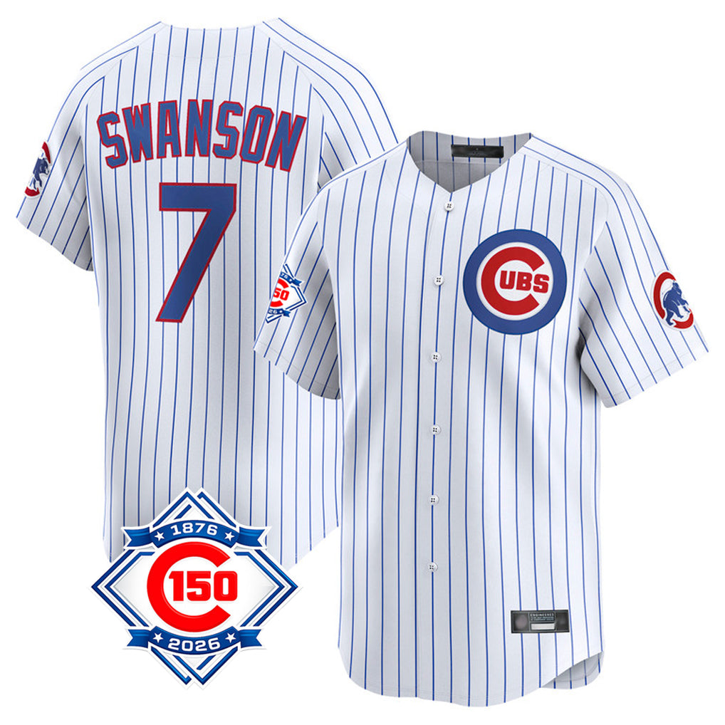 Chicago Cubs #7 Dansby Swanson Player White HeidiMiller 150th Anniversary Limited Home Game Stitched Jerseys