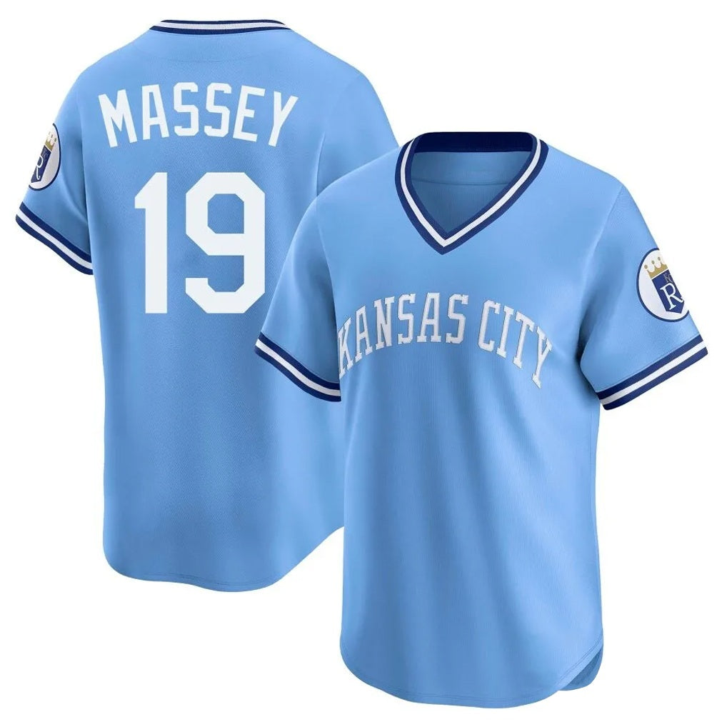Kansas City Royals #19 Michael Massey Player Light Blue HeidiMiller Limited Throwback Cooperstown Collection T-shirt Stitched Jerseys