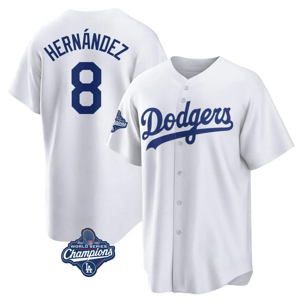 Los Angeles Dodgers #8 Enrique Hern¨¢ndez Player White HeidiMiller World Series Meet Game Home Stitched Jerseys